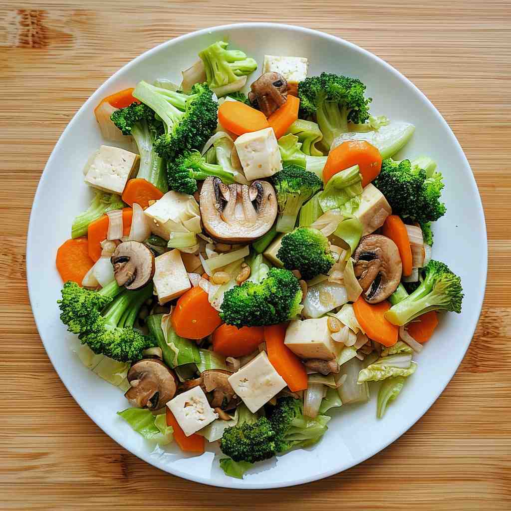 Image of Steamed Vegetables with Tofu and Mushrooms